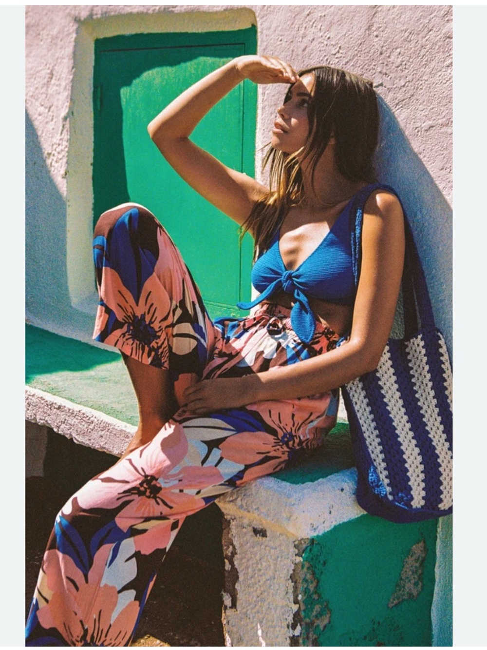 Mister Zimi Pink & Blue Floral Wide-Leg Coverup Pants
